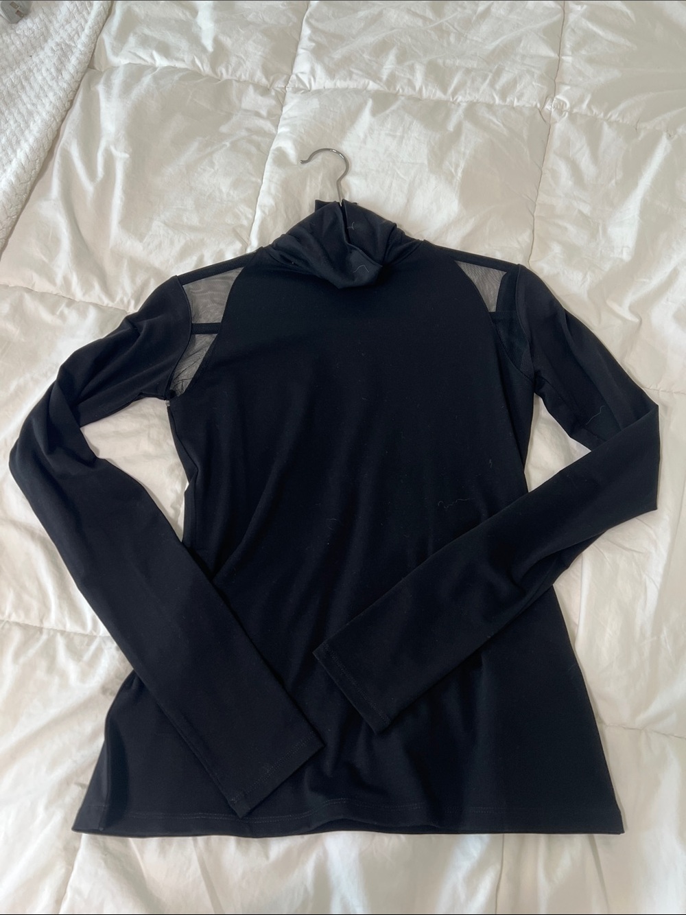 Black Mesh-Accent Long Sleeve Top - Women